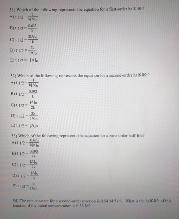 Solved 51 Which Of The Following Represents The Equation Chegg Com