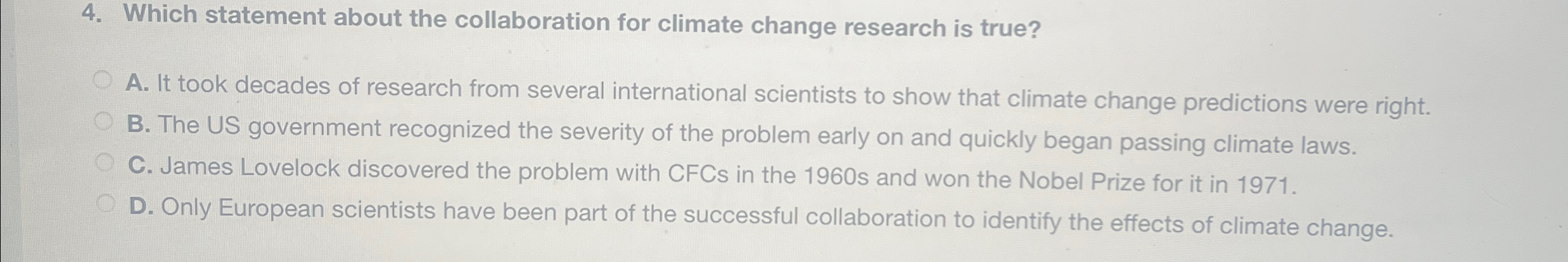 Solved Which statement about the collaboration for climate | Chegg.com