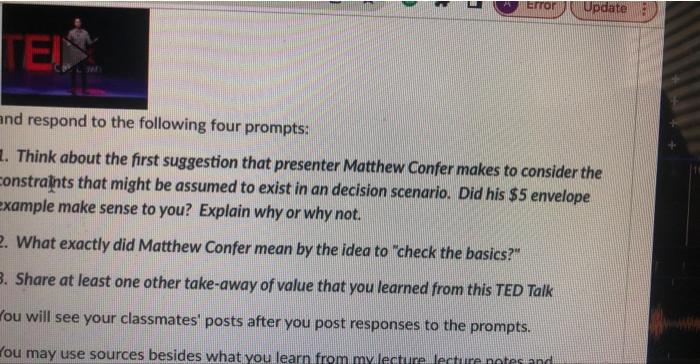 Solved ind respond to the following four prompts: 1. Think | Chegg.com