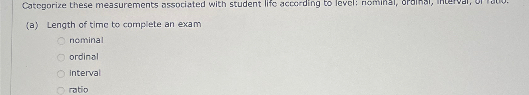 Solved Categorize these measurements associated with student | Chegg.com