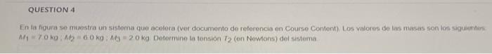 QUESTION 4 En la figura se muestra un sistema que acelora (ver documento de referencia en Course Content). Los valores de las