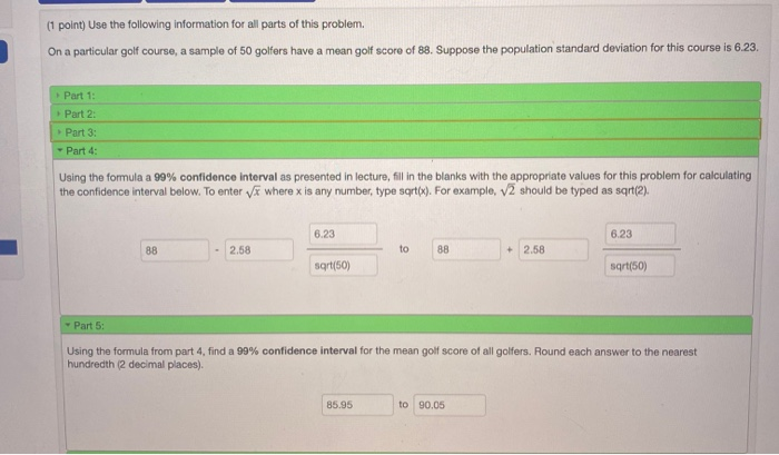 Solved (1 point) Use the following information for all parts | Chegg.com