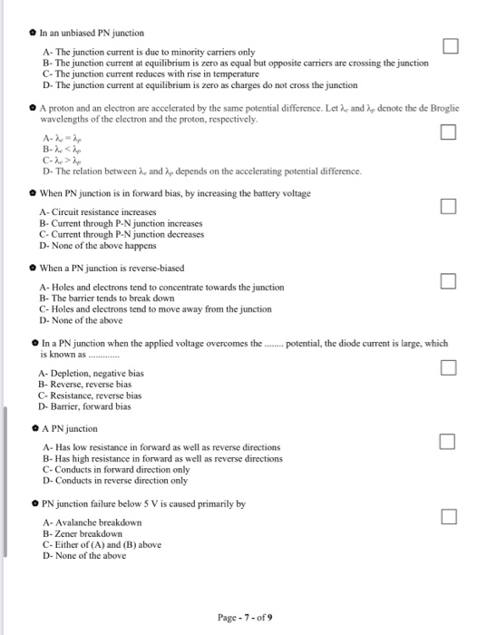 Solved In an unbiased PN junction A- The junction current is | Chegg.com