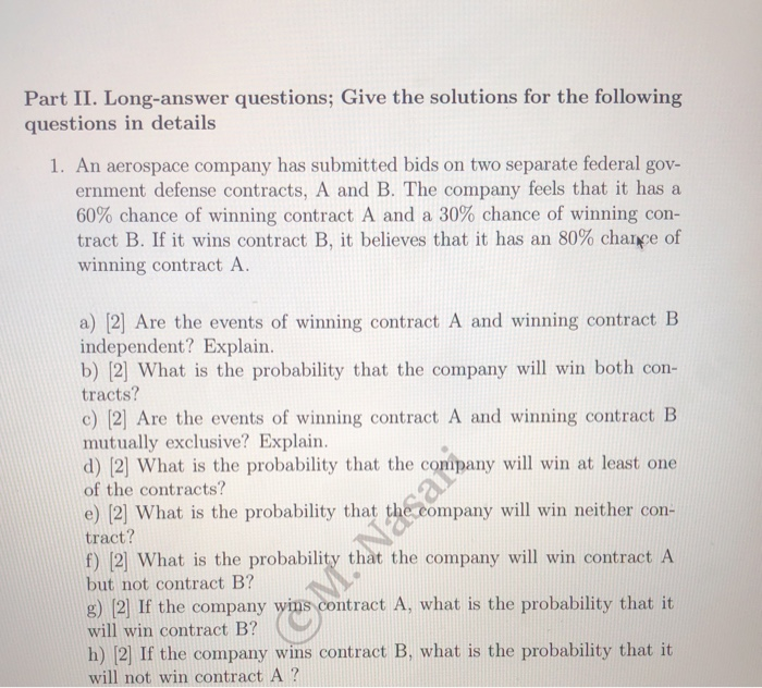 Solved Part II. Long-answer Questions; Give The Solutions | Chegg.com