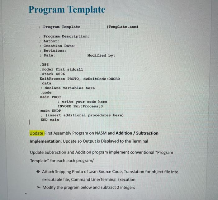 Solved Program Template ; Program Template (Template.asm) • | Chegg.com
