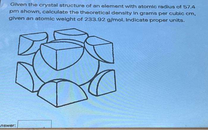 Solved Given the crystal structure of an element with atomic | Chegg.com