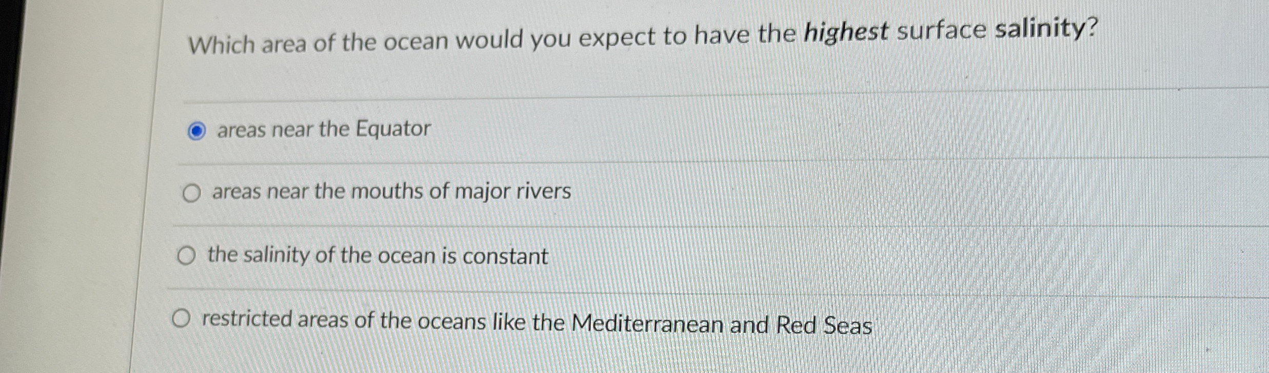 Solved Which area of the ocean would you expect to have the | Chegg.com