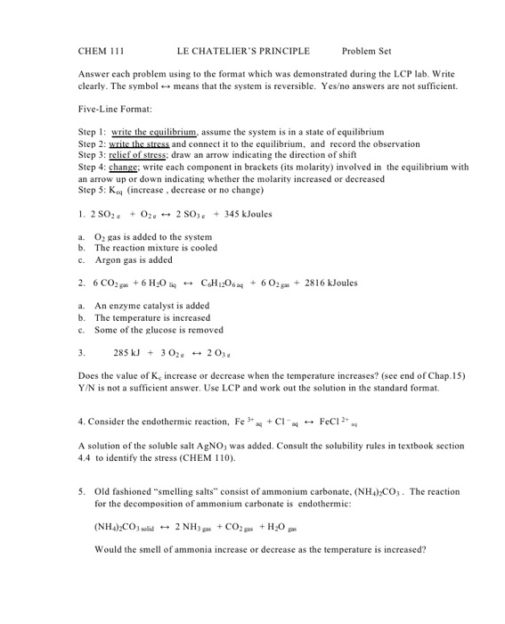 Solved CHEM 111 LE CHATELIER'S PRINCIPLE Problem Set Answer | Chegg.com