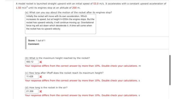 Solved A model rocket is launched straight upward with an | Chegg.com
