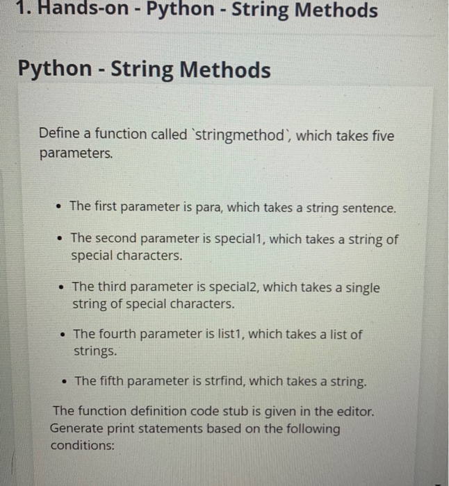 Solved 1. Hands-on - Python - String Methods Python - String | Chegg.com