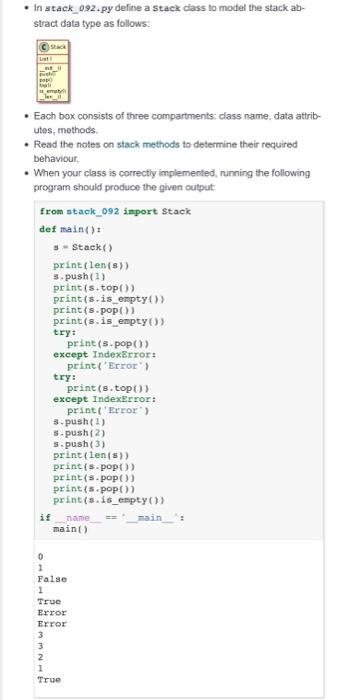 Solved In stack_092.py define a stack class to model the | Chegg.com