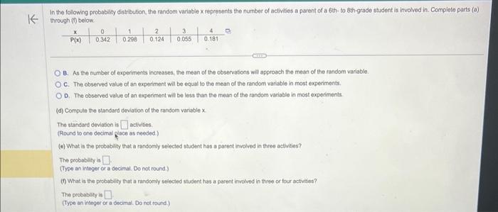 Solved In the following probabiity distribution, the random | Chegg.com