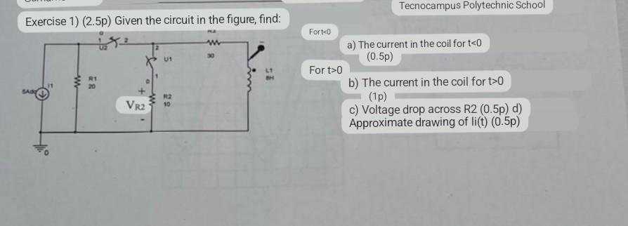 Solved Exercise 1) (2.5p) Given the circuit in the figure, | Chegg.com