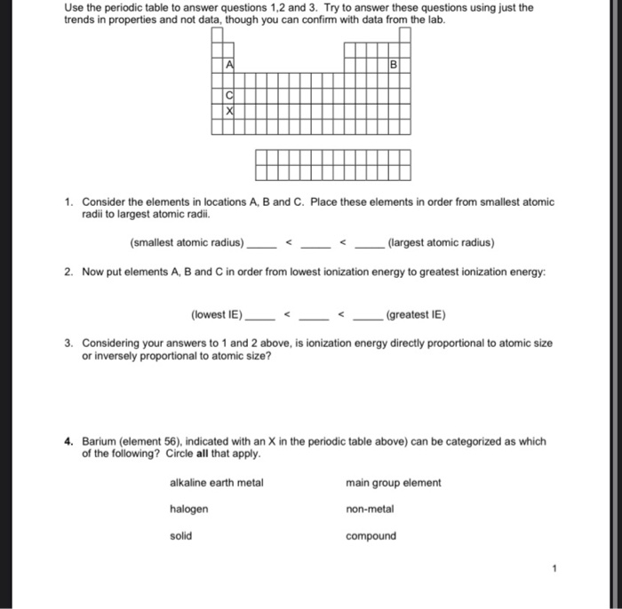 Solved Use The Periodic Table To Answer Questions 1,2 And 3. 