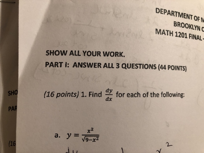 Solved DEPARTMENT OF M BROOKLYN C MATH 1201 FINAL – SHOW ALL | Chegg.com