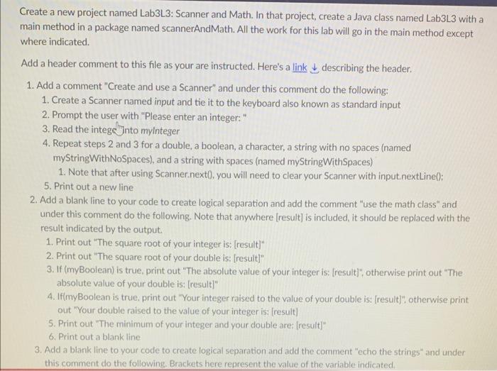 Solved Create a new project named Lab3L3: Scanner and Math. | Chegg.com