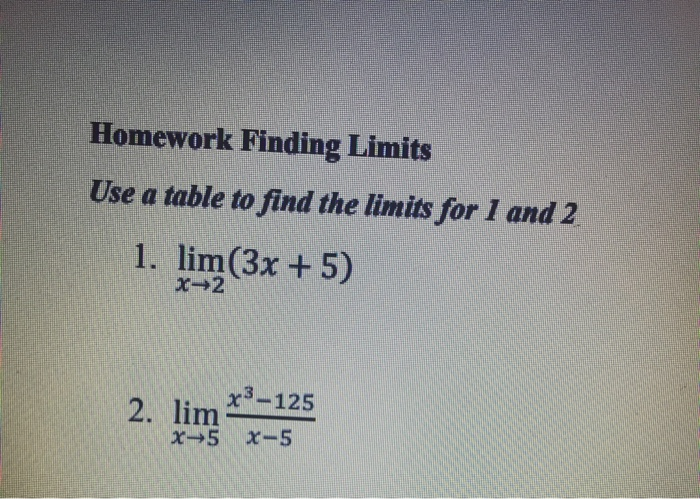 Solved Homework Finding Limits Use a table to find the | Chegg.com