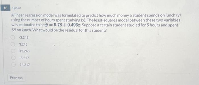Solved A linear regression model was formulated to predict | Chegg.com
