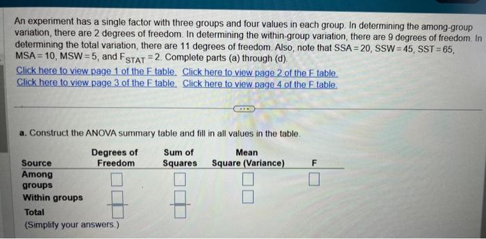 Solved An experiment has a single factor with three groups | Chegg.com