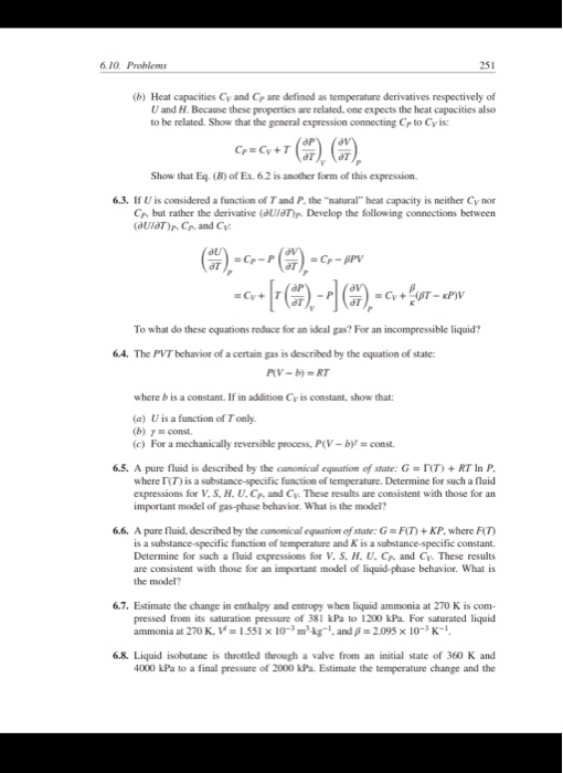 6 10 Problems 251 B Heat Capacities Cy And Cp A Chegg Com