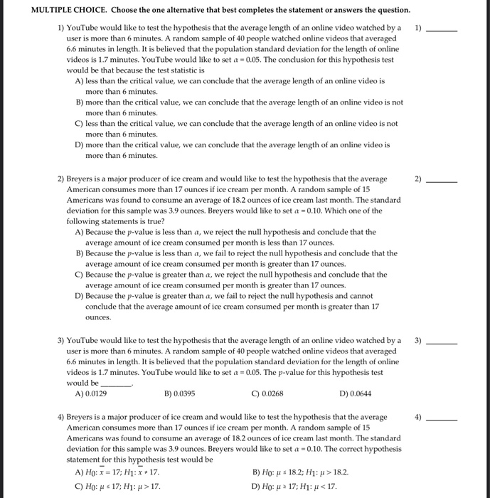 Solved MULTIPLE CHOICE. Choose The One Alternative That Best | Chegg.com