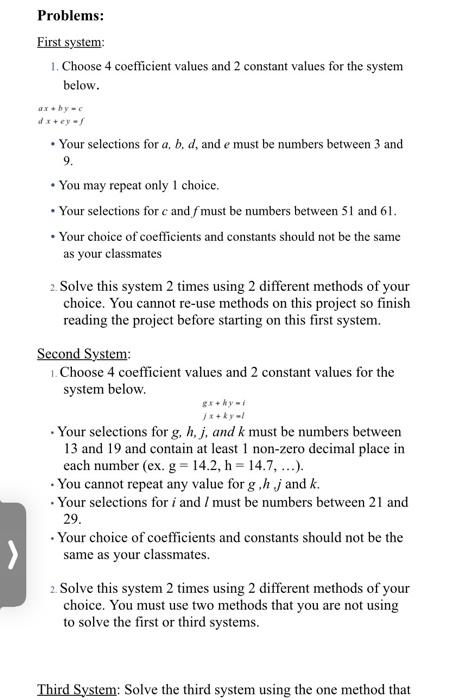 Solved Problems First System 1 Choose 4 Coefficient Va Chegg Com