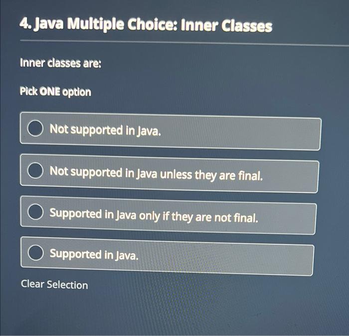 Solved 4. Java Multiple Choices Inner Classes Inner classes | Chegg.com image.
