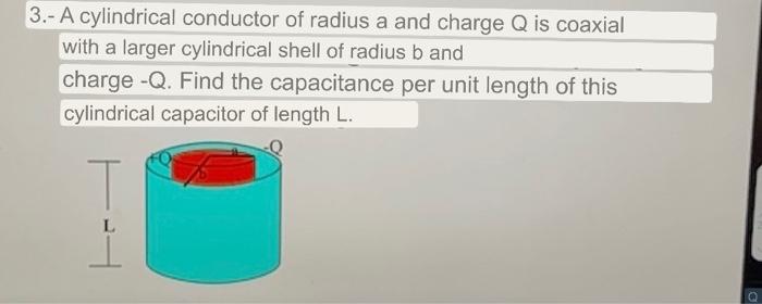 Solved 3.- A cylindrical conductor of radius a and charge Q | Chegg.com