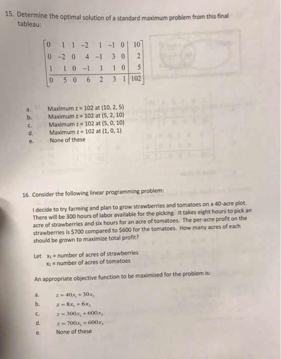 Solved 15 determine the optimal solution of a standard chegg