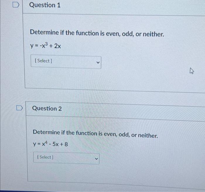 is y 2 a even or odd function