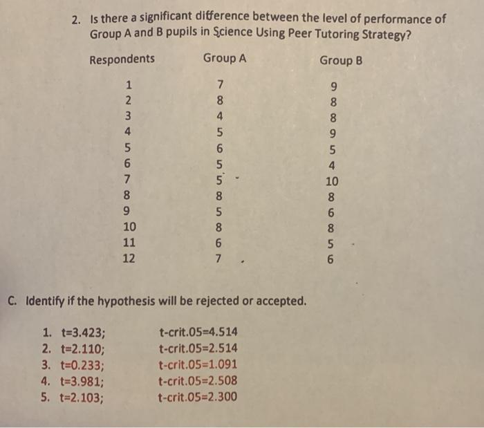 Solved 2. Is there a significant difference between the | Chegg.com