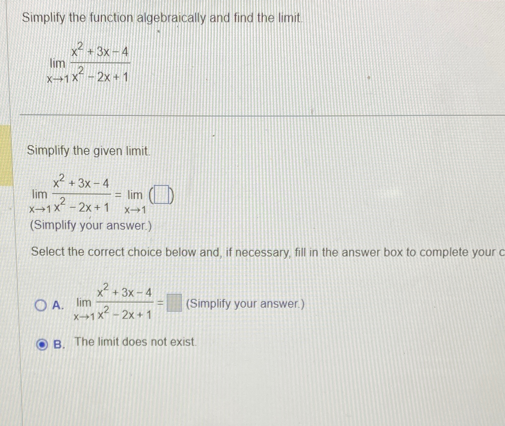 Solved Simplify the function algebraically and find the | Chegg.com