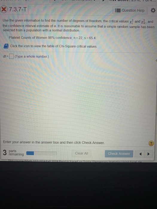Solved X 7.3.7-T Question Help Use the given information to | Chegg.com