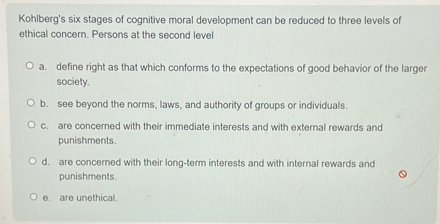 Solved Kohlberg s six stages of cognitive moral development