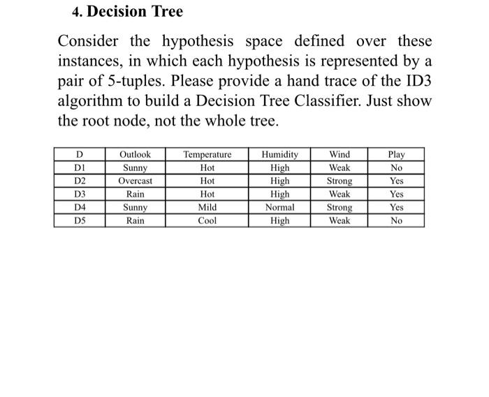 Solved 4. Decision Tree Consider the hypothesis space | Chegg.com