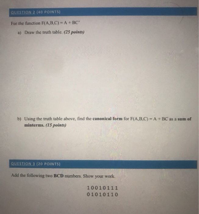 Solved QUESTION 2 (40 POINTS) For the function F(A,B,C) = A | Chegg.com