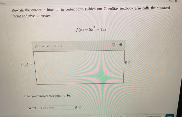 solved-print-rewrite-the-quadratic-function-in-vertex-form-chegg