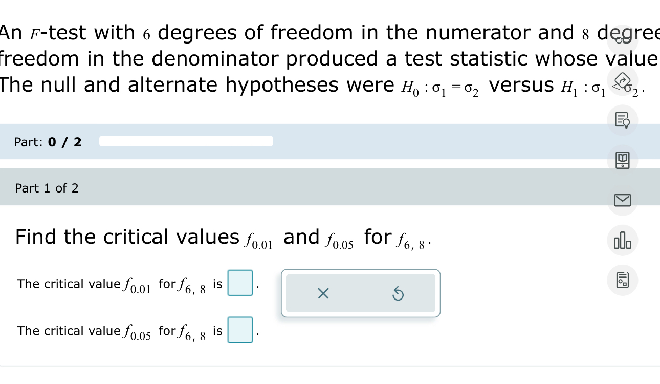 Solved An F-test with 6 ﻿degrees of freedom in the numerator | Chegg.com