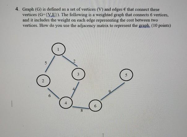 Solved 4. Graph (G) is defined as a set of vertices (V) and | Chegg.com