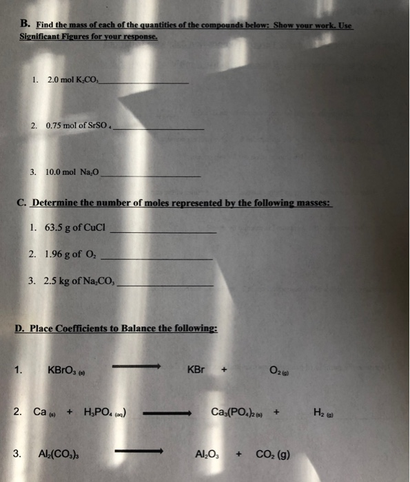 Solved B. Find The Mass Of Each Of The Quantities Of The | Chegg.com