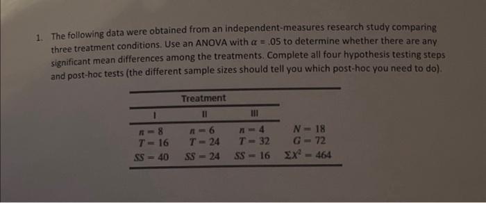 Solved 1. The following data were obtained from an | Chegg.com
