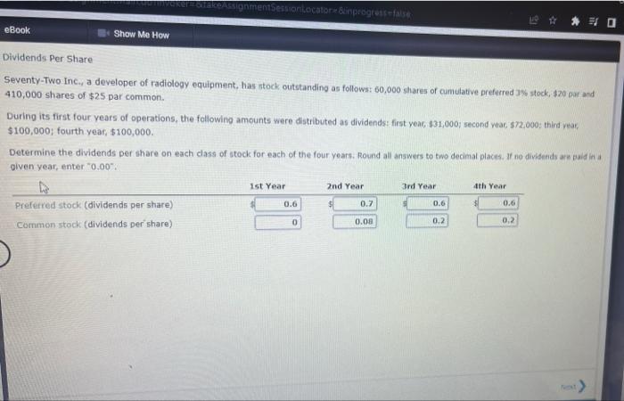 Seventy-Two inc., a developer of radiology equipment, has stock outstanding as follows: 60,000 shares of cumuative preferred 