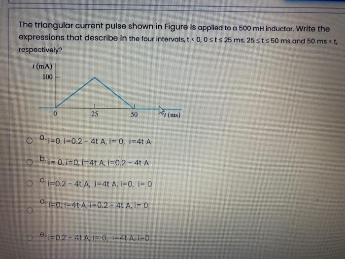 Solved The triangular current pulse shown in Figure is | Chegg.com
