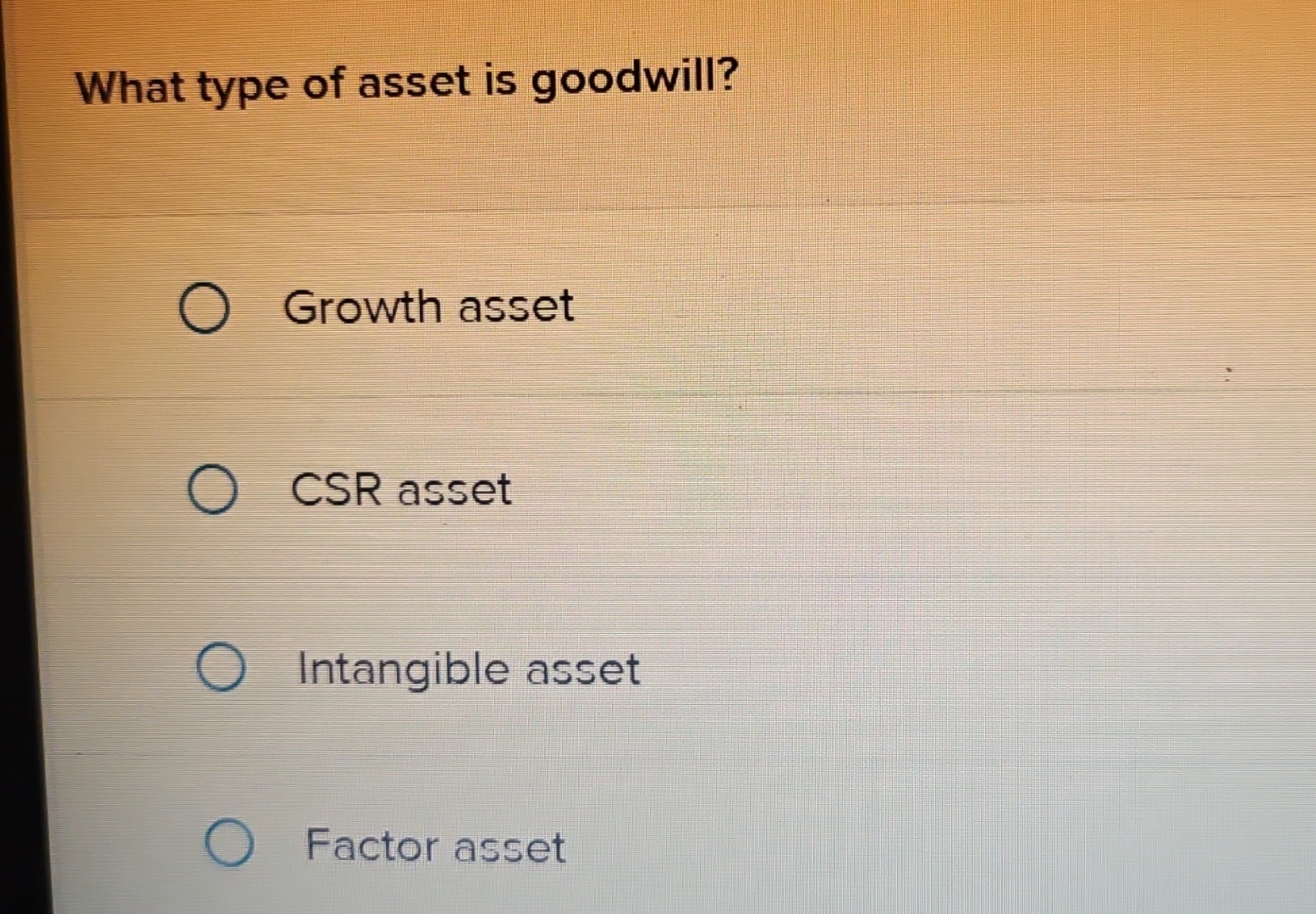 Solved What type of asset is goodwill?Growth assetCSR