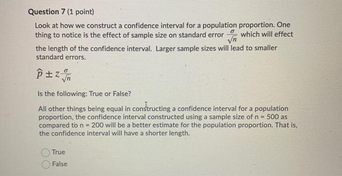 Solved Question 5 1 Point A Confidence Interval For A Chegg Com