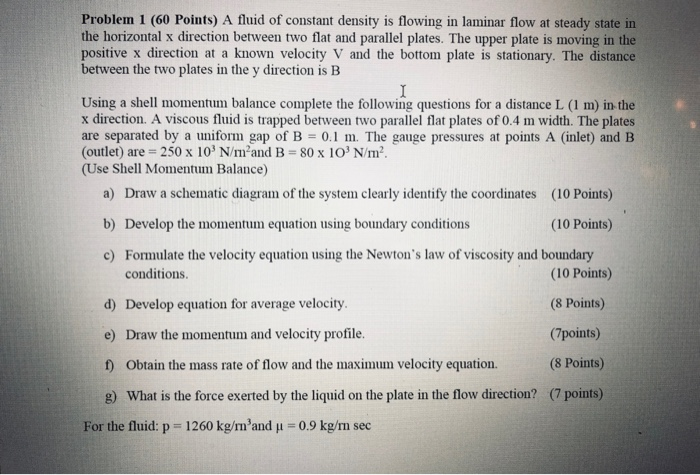 Solved Problem 1 (60 Points) A fluid of constant density is | Chegg.com