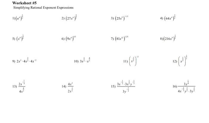 Solved Worksheet #5 Simplifying Rational Exponent | Chegg.com