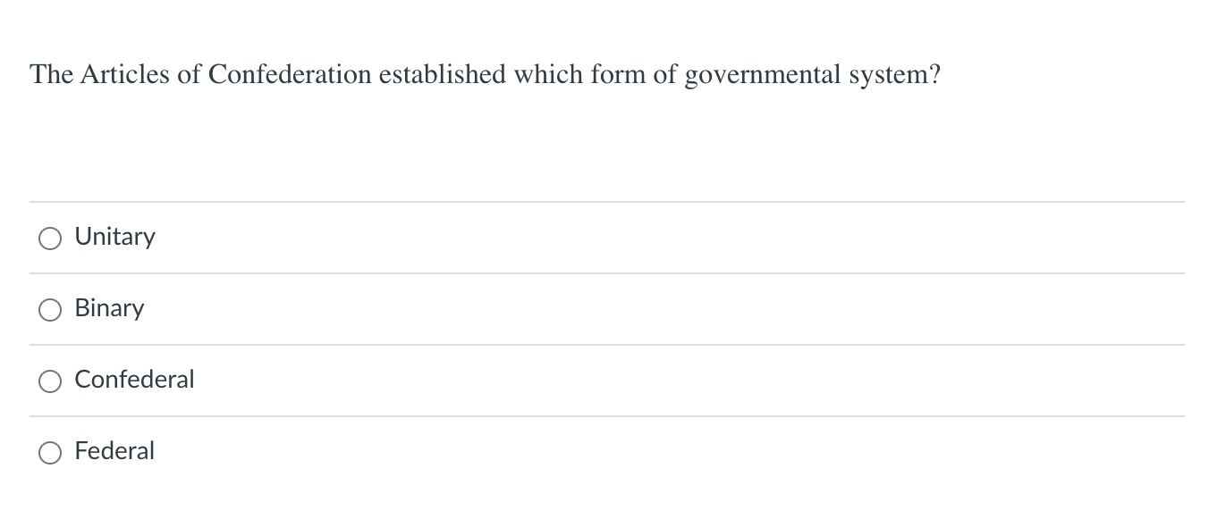 the articles of confederation established what form of government