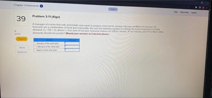 Solved Chapter 3 Homework Si Problem 3-11 (Algo) 39 A | Chegg.com