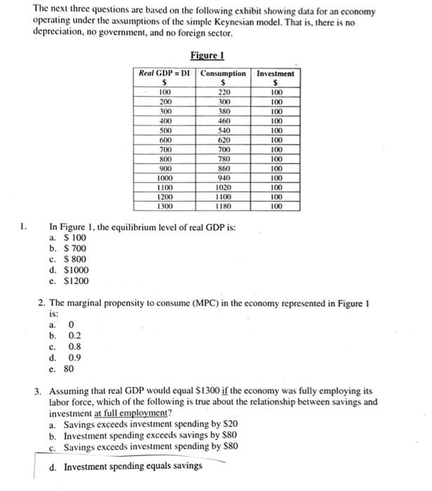 Solved The next three questions are based on the following | Chegg.com
